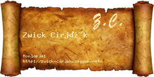 Zwick Cirjék névjegykártya